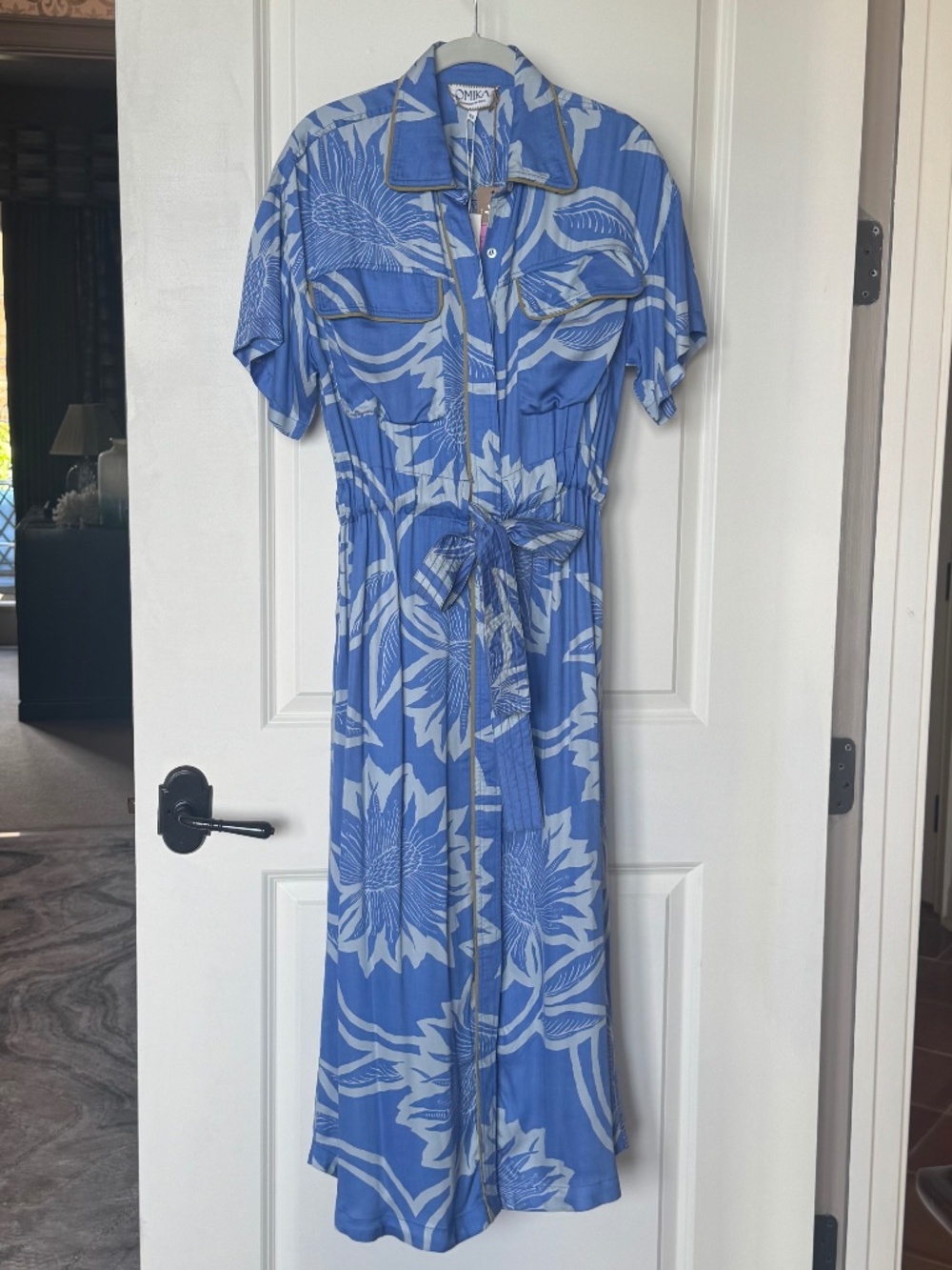 Omika Blue Floral - Tie Waist - Shirt Dress,  Size XS  New W/Tag  $398 Oversized